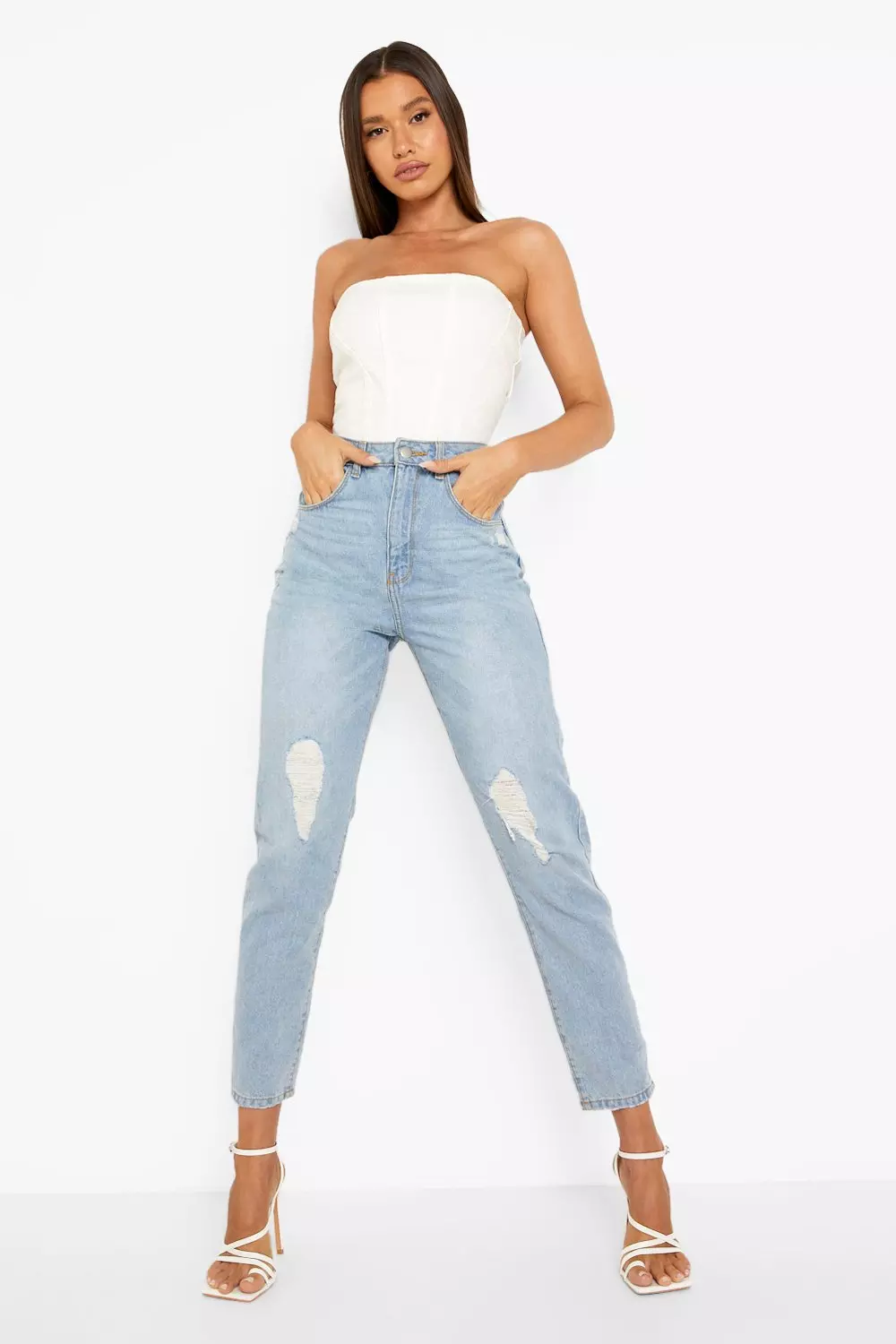 Mom jeans ripped at hot sale knee